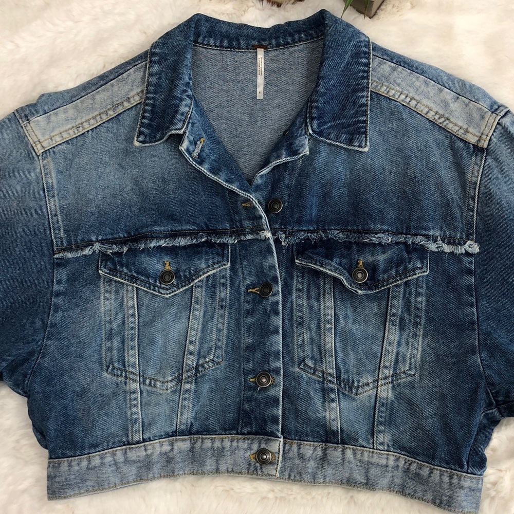 Free People Bedford Cropped Jean Jacket Size Small - Picture 10 of 16